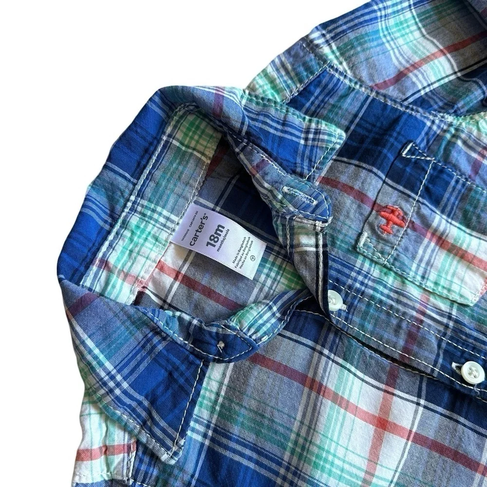 Carter's 18m Boys Blue plaid cotton button down shirt